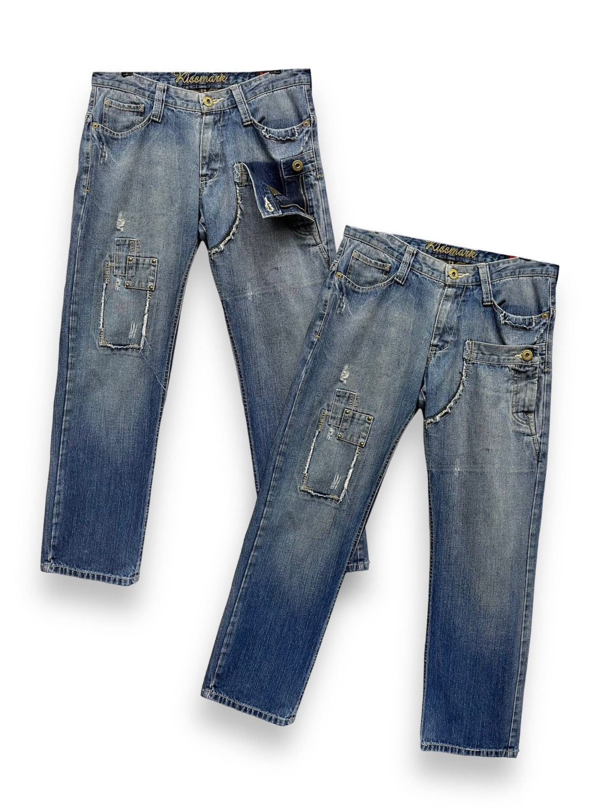 Image of Vintage Kissmark Japan Sick Design Distressed Denim Jeans in Blue, Men's (Size 31)