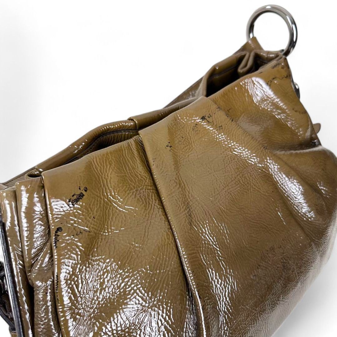 Prada - one shoulder bag brown leather faded patent leather