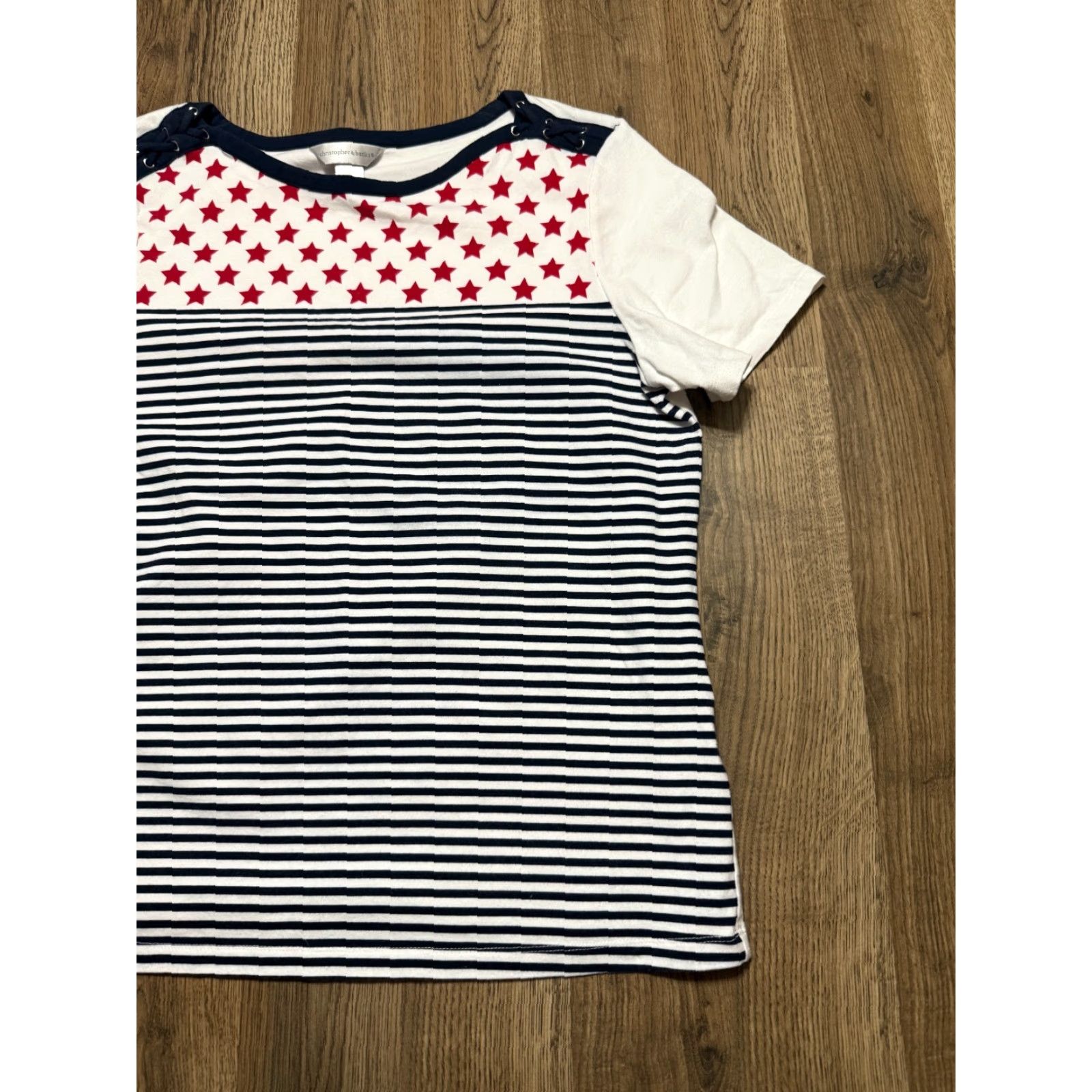 Vintage Christopher & Banks Shirt Womens Size Large Blue Red White Stripe Short Sleeve Shirt Casual Mens? Size L / US 10 / IT 46 - 4 Thumbnail