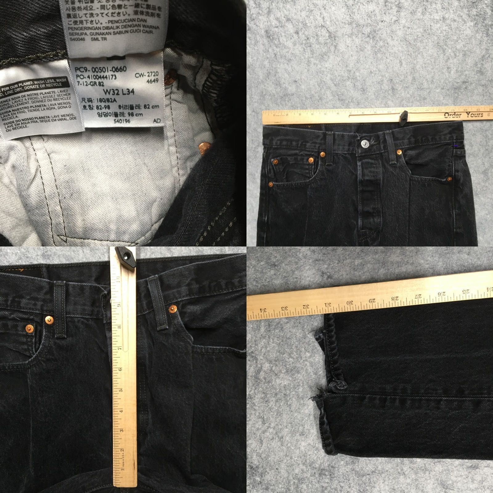 Levi's Levi's 501 Jeans Men 32x32 Black Button Fly Straight Denim Distressed Pockets 5-Pocket Regular Mens Size US 32 / EU 48 - 10 Thumbnail