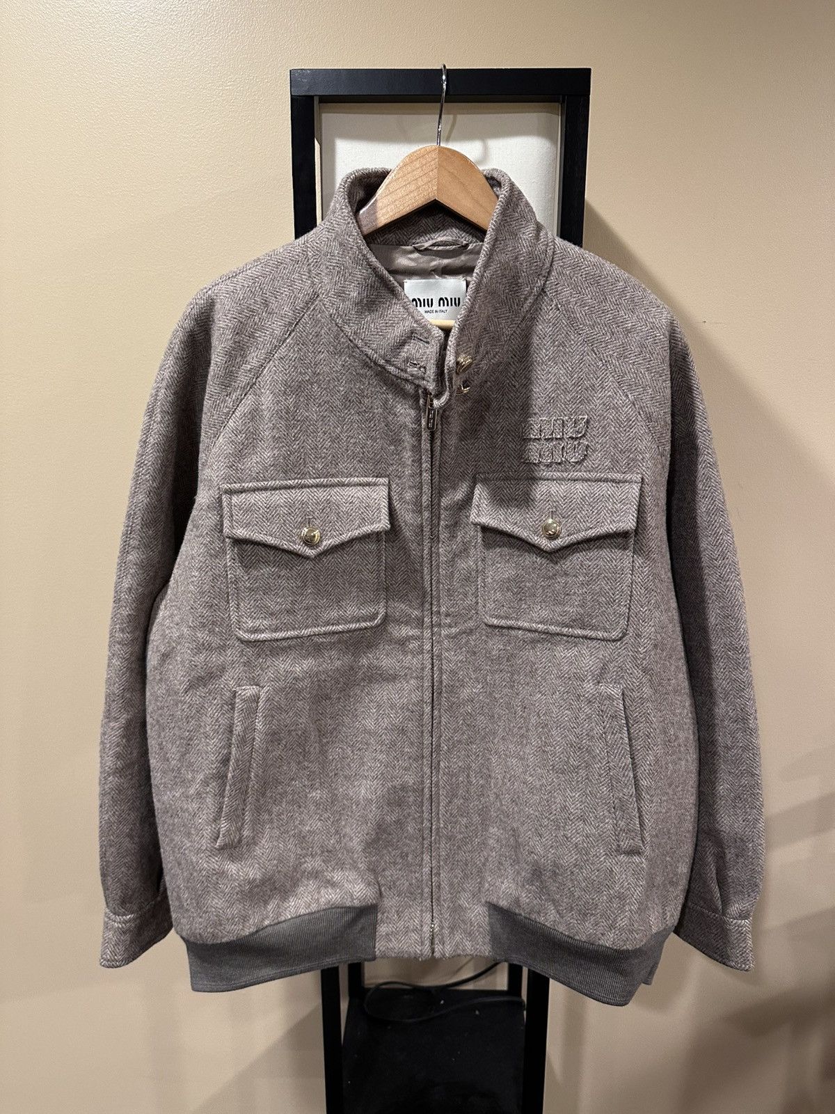 Miu Miu Miu Miu Brown / Biege Chevron Cord Logo Blouson Zip Jacket Size M / US 6-8 / IT 42-44 - 10 Thumbnail