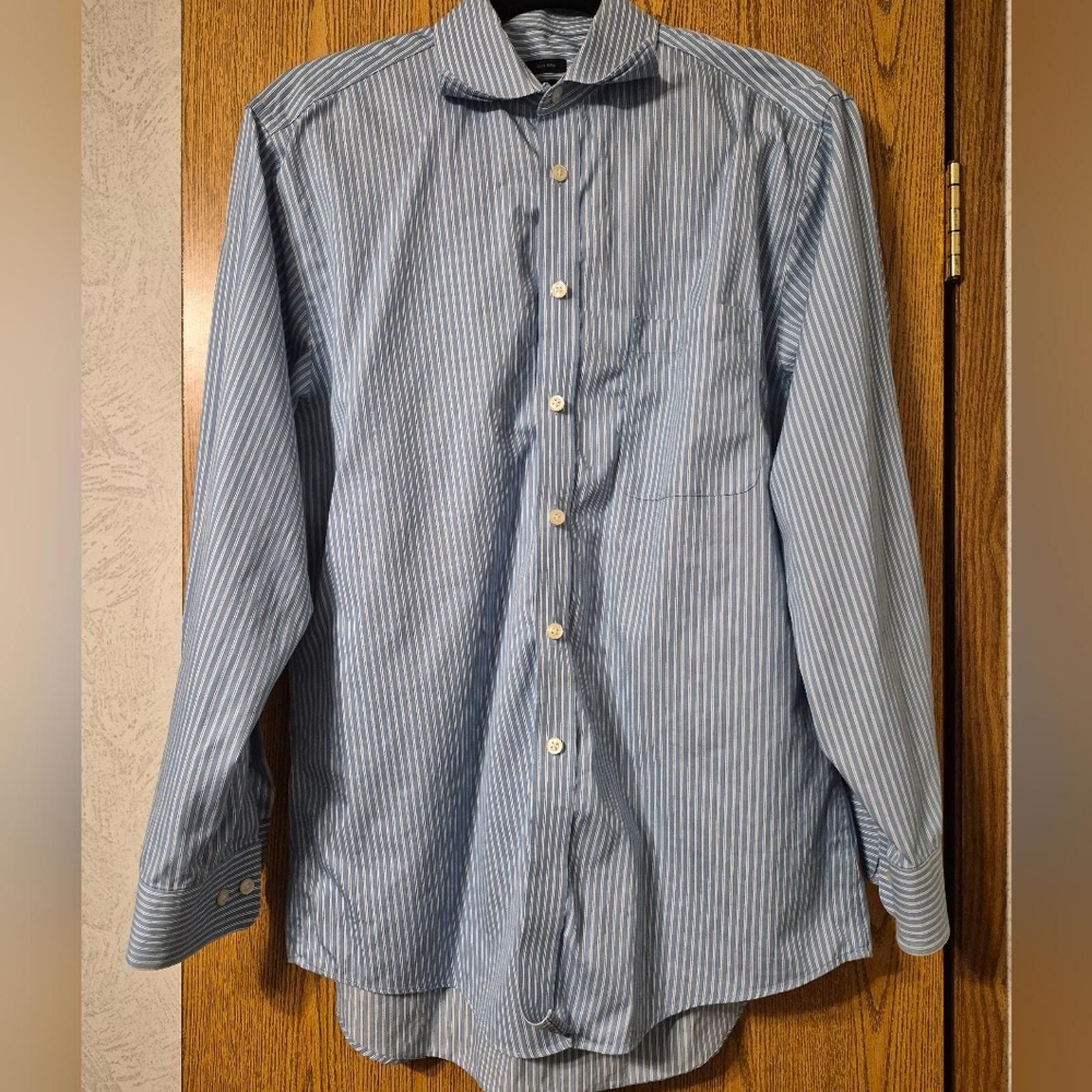 Pronto Uomo Pronto Uomo Classic Blue Pinstripe Shirt 16 32/33 Size US M / EU 48-50 / 2 - 1 Thumbnail