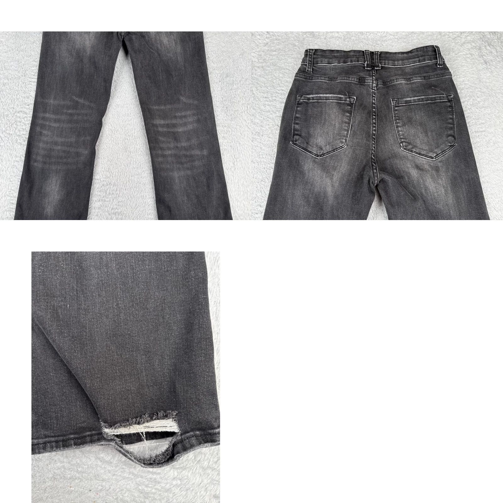 Vintage Women Jeans 26 Black Denim Flared Distressed Mid Rise Cotton Blend 26x29 Size 26" / US 2 / IT 38 - 10 Thumbnail