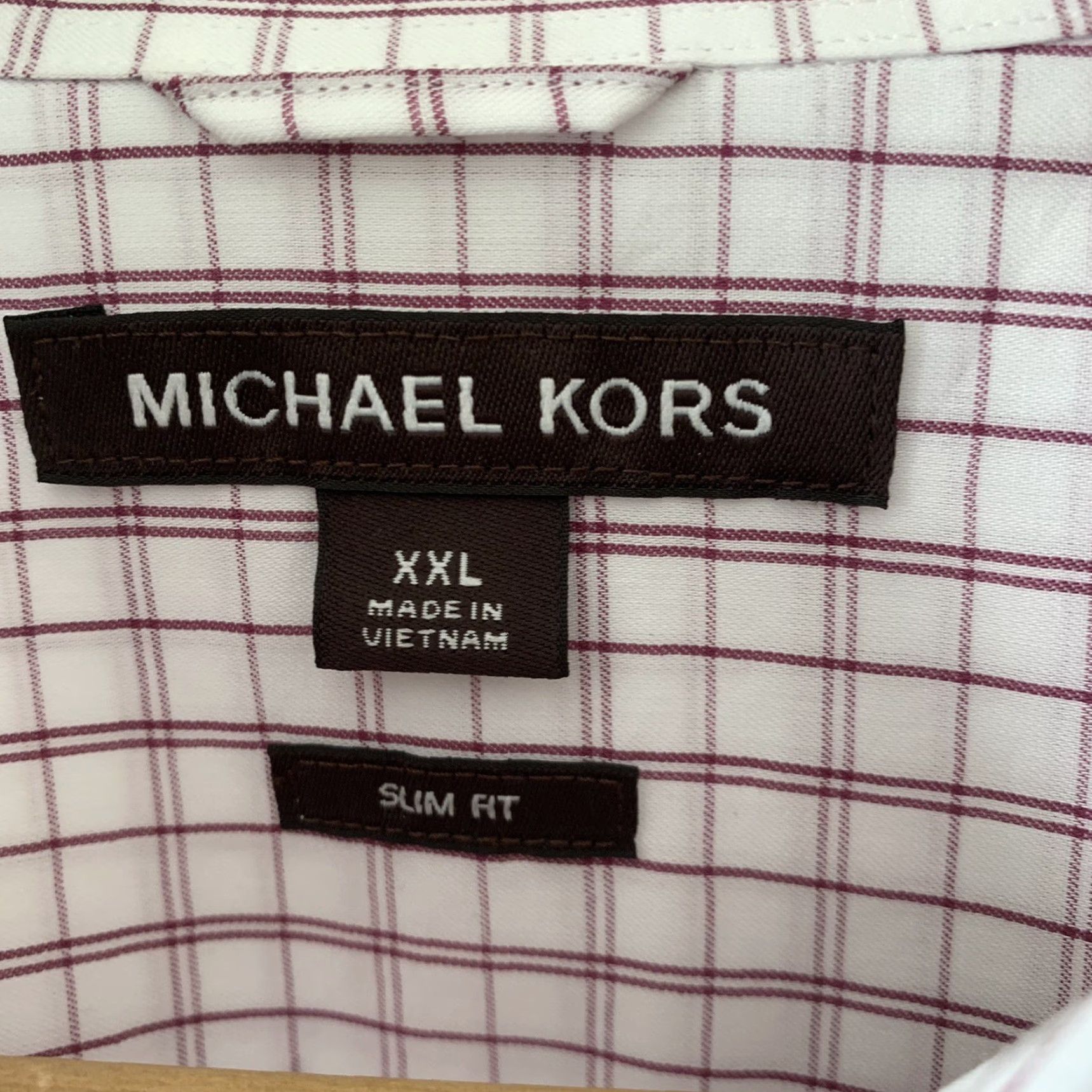 Michael Kors Michael Kors Shirt Mens XXL Slim-Fit Long Sleeve Grid Lines Deep Wine Red Plaid Button-Up Casual Business Women? No—Men. Size US XXL / EU 58 / 5 - 3 Thumbnail