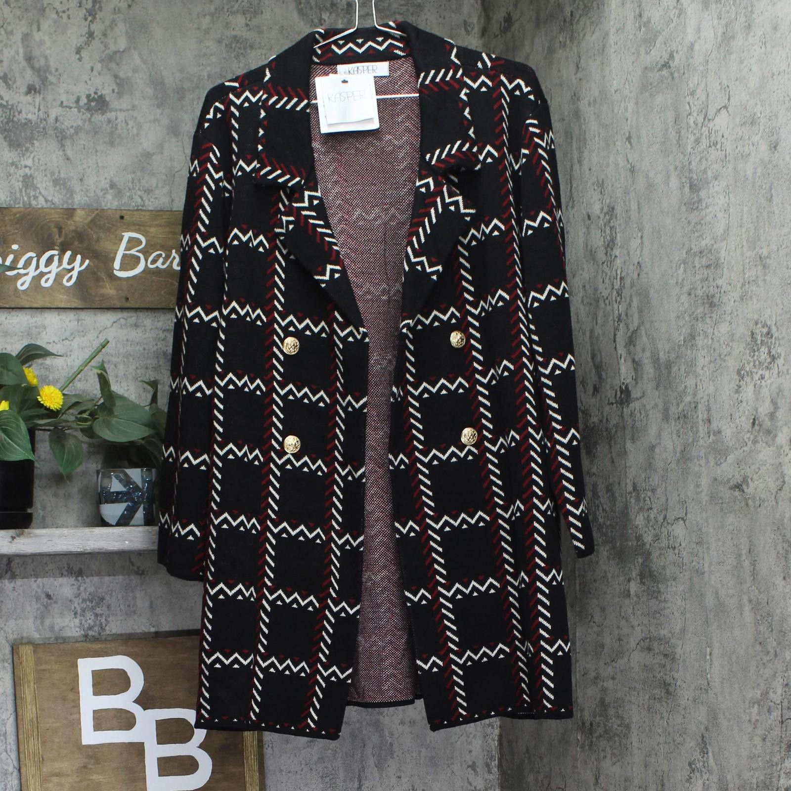 Other Nwt Kasper Faux Button Open Front Coatigan Black Multi Xl Size XL / US 12-14 / IT 48-50 - 1 Thumbnail