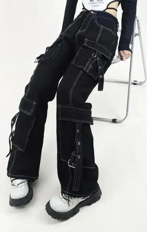 VIBE Unisex Cargo Patchwork Baggy Jeans Size US 29 - 4 Thumbnail