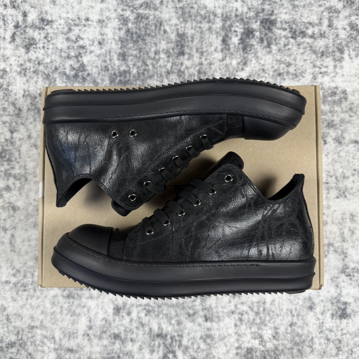 Rick Owens Rick Owens DRKSHDW Black Foil Denim Low Shoes Size US 9 / EU 42 - 1 Thumbnail