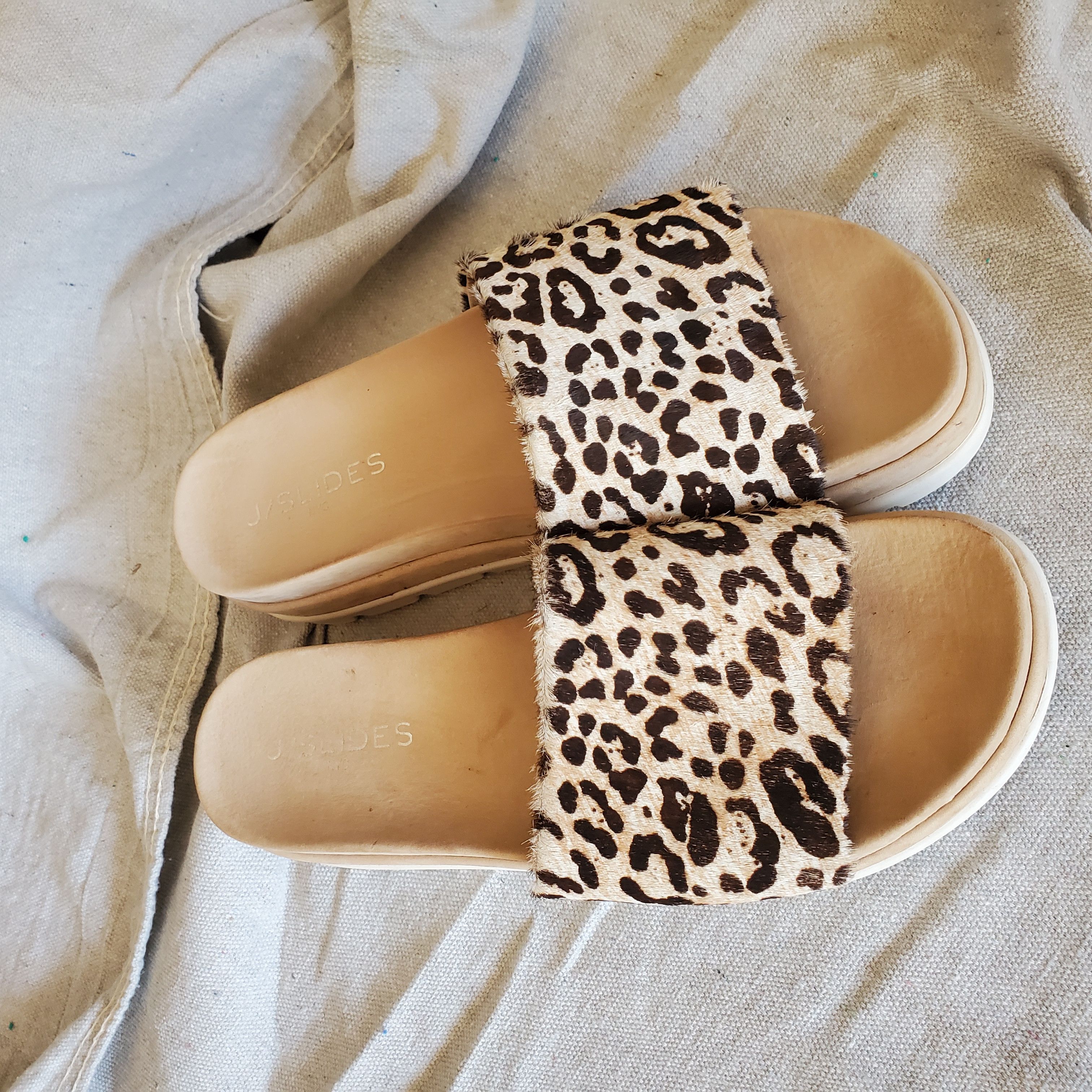 J/Slides J/Slides Leopard Print Calf Hair Platform Leather Beige Size US 8 / IT 38 - 3 Thumbnail