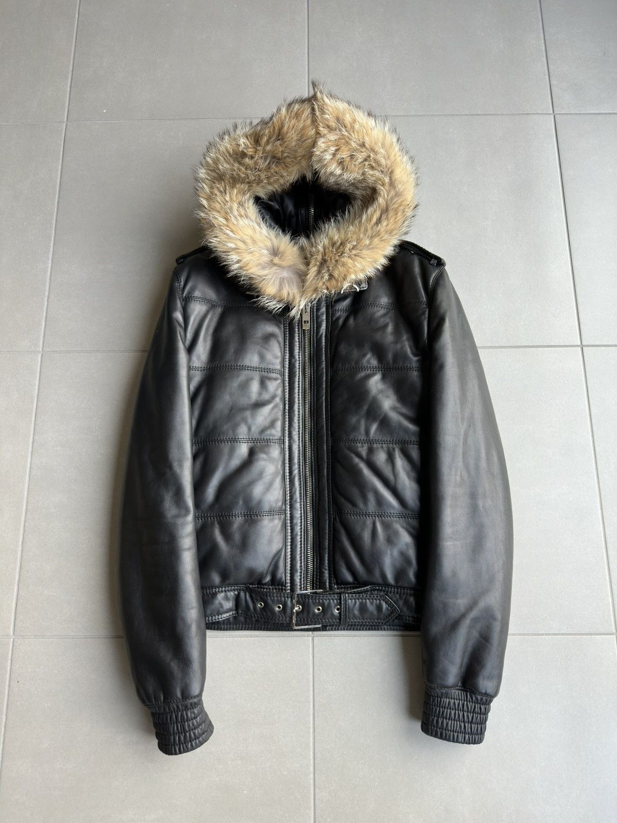 Pre-owned Dior X Hedi Slimane Dior Homme Aw04 “votc” Fur Hooded Padded Leather Jacket In Black