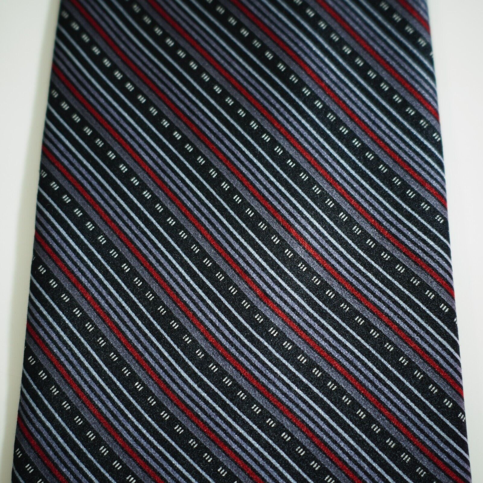 Perry Ellis Perry Ellis Portfolio Black Silver Red Striped Print Silk Ti Size ONE SIZE - 2 Thumbnail