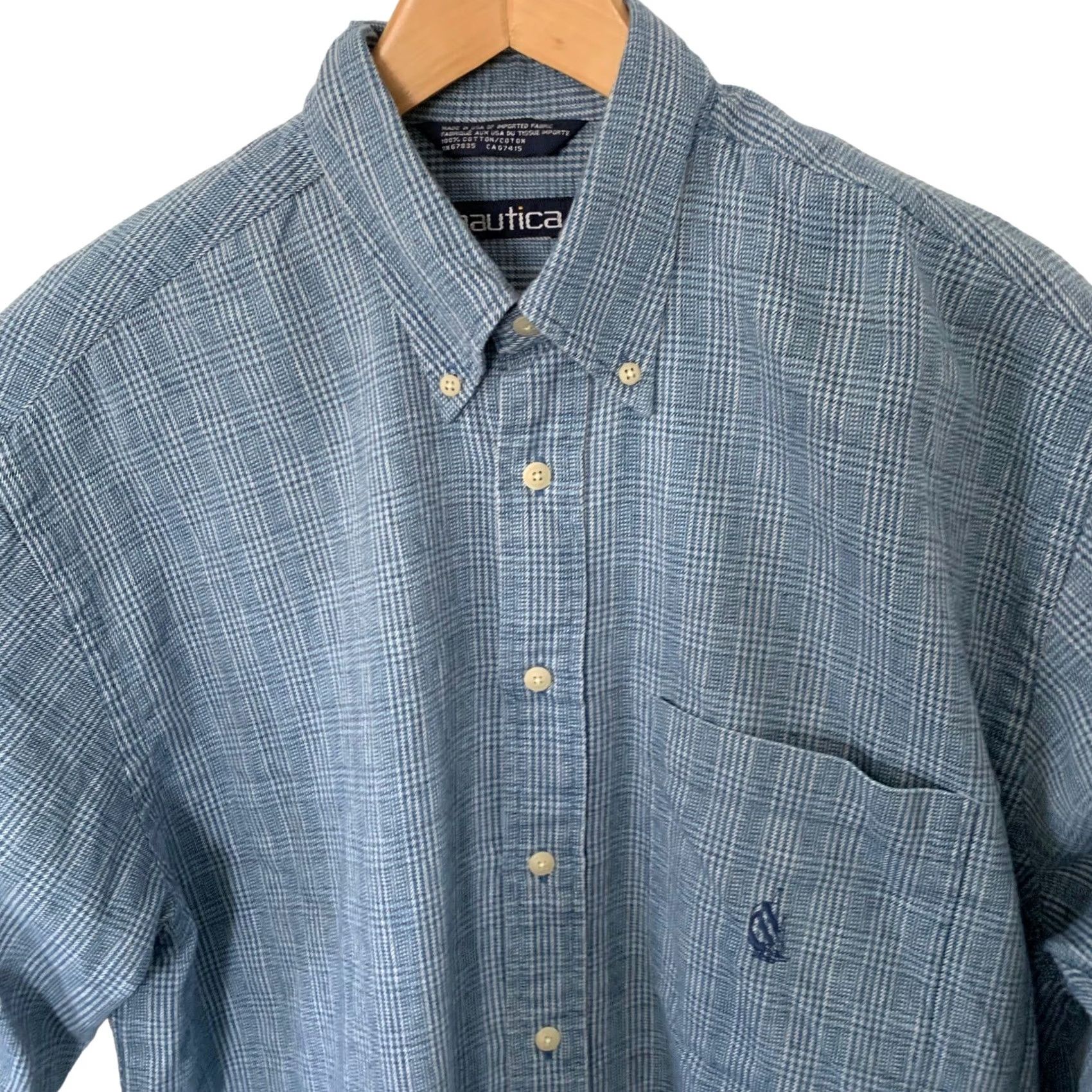 Nautica VINTAGE Nautica Shirt Mens Large Blue Glen Plaid Flannel Long Sleeve Button USA Size US L / EU 52-54 / 3 - 5 Thumbnail