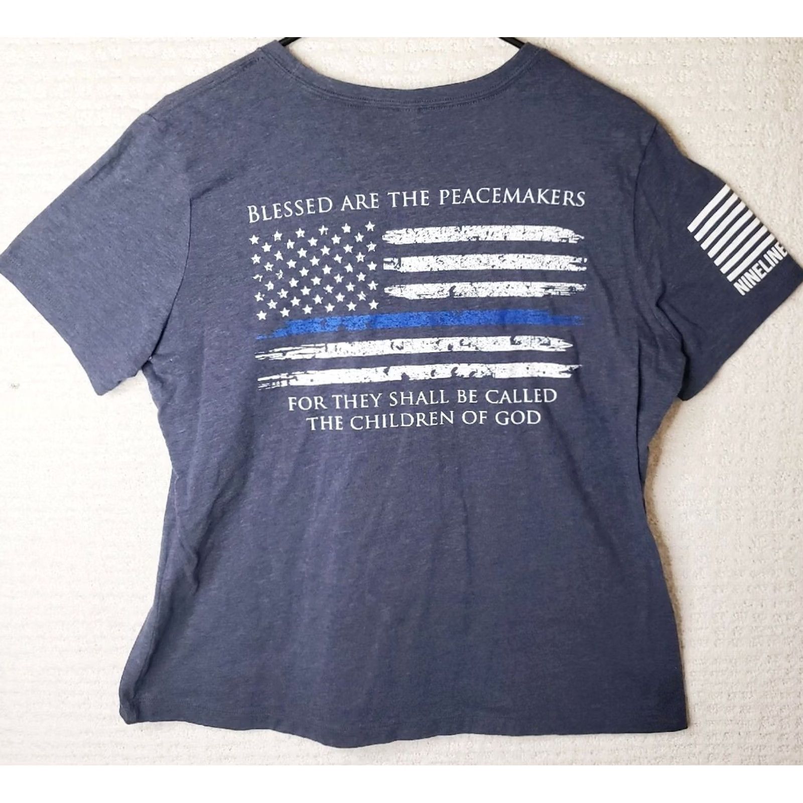 Vintage Nine Line Apparel Womens L Blue S. Sleeve Shirt "Blessed Are The Peacekeepers Size L / US 10 / IT 46 - 5 Thumbnail