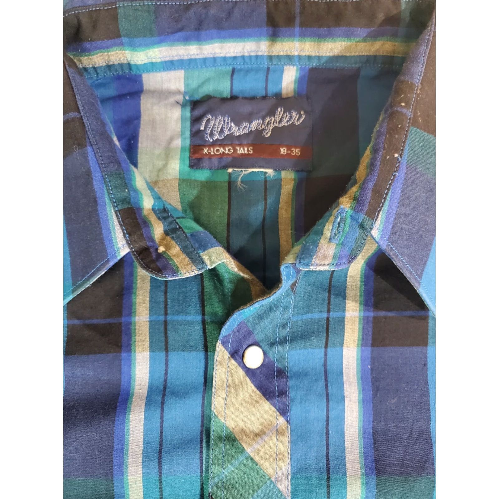 Wrangler VINTAGE Wrangler Western Shirt Striped Blue Pearl Snap X-Long Tails Men 18-35 Size US XXL / EU 58 / 5 - 3 Thumbnail