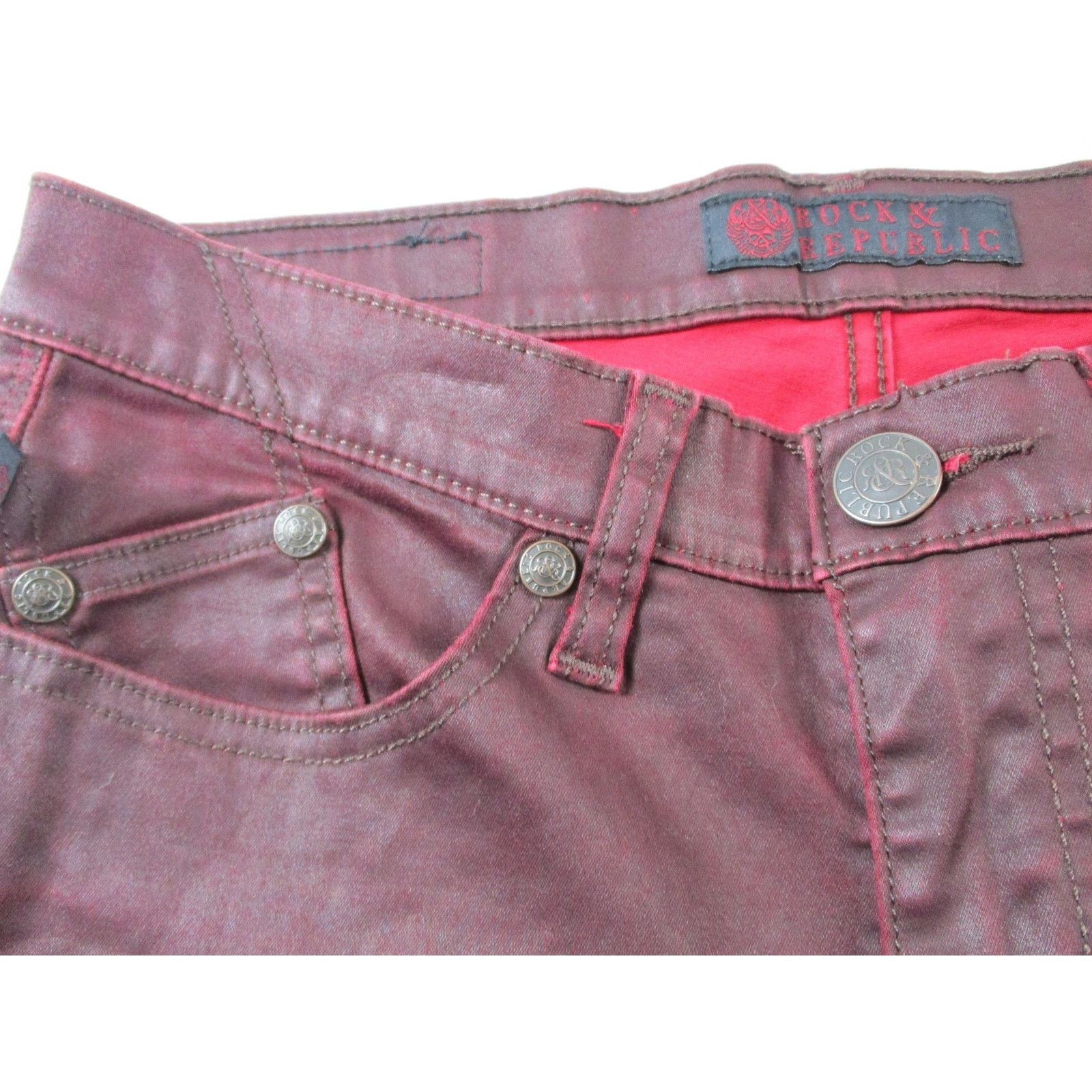Rock & Republic Rock & Republic Jeans Womens 31 Dark Red Skinny Slim Coated Size 31" - 3 Thumbnail