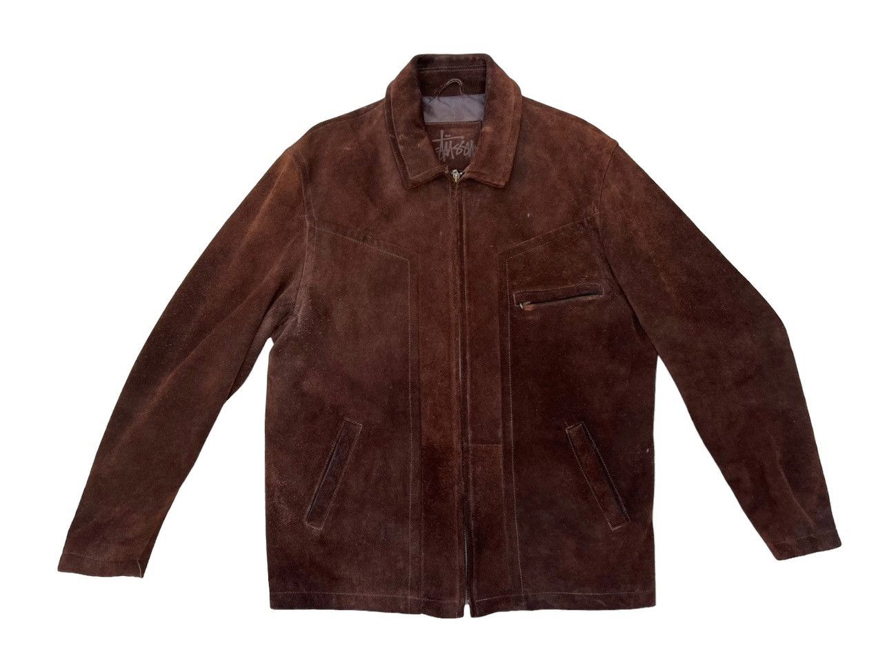 Stussy × Vintage Vintage 90s Stussy Patina Suede Cowhide Leather Jacket Size US XL / EU 56 / 4 - 1 Thumbnail
