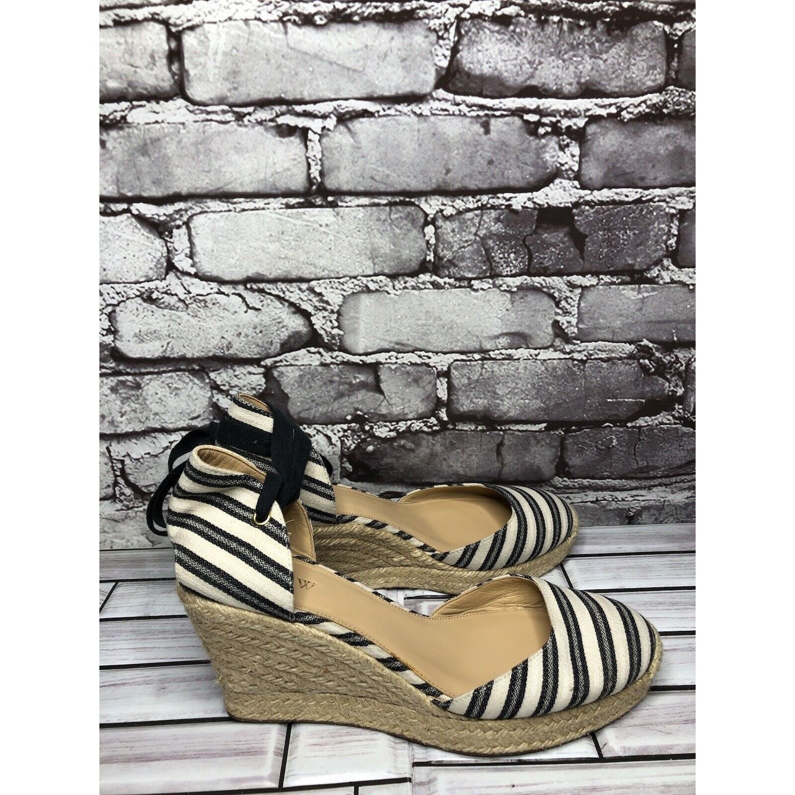 J.Crew J.CREW Eloise Blue Striped Fabric Espadrilles Wedge Ankle Wr Size US 7.5 / IT 37.5 - 19 Thumbnail