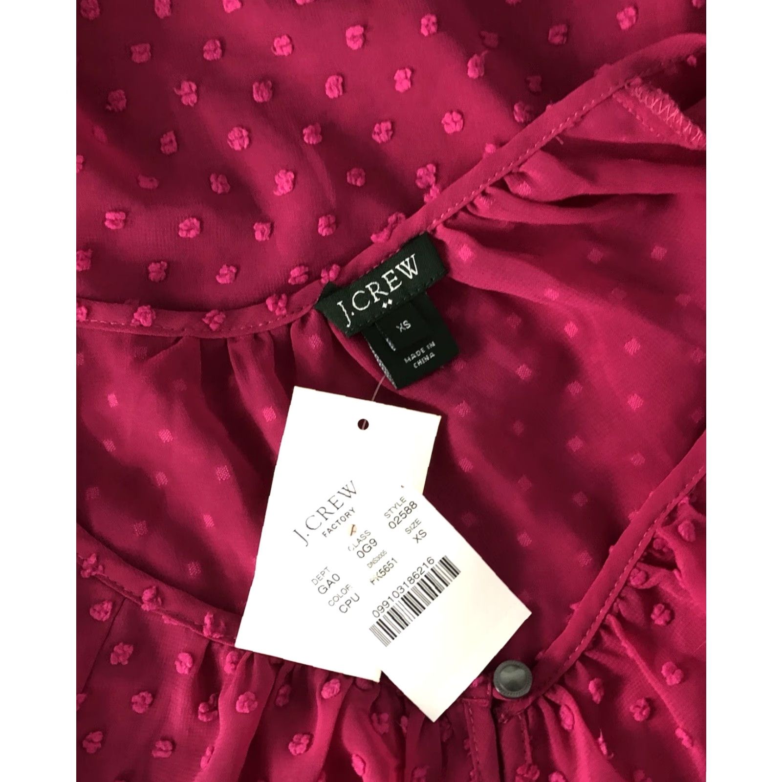 J.Crew NWT J.CREW Sheer Chiffon Top XS Pink Pom Poms Boho Fairy Keyhole Long Sleeve Blouse Women Domestic Vintage No Size XS / US 0-2 / IT 36-38 - 3 Thumbnail