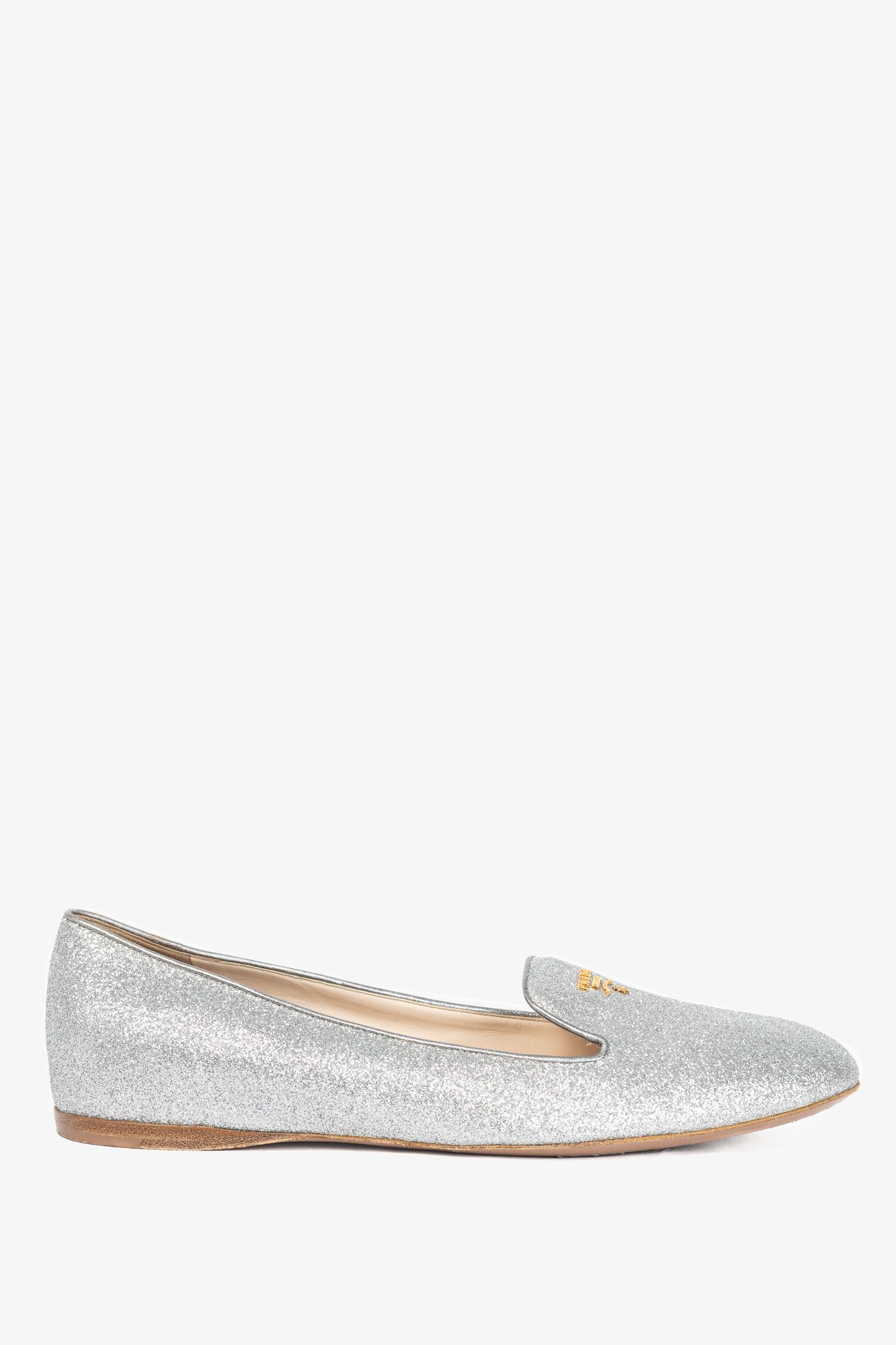 Prada Prada Argento Glitter Logo Hidden-Wedge Loafers Size US 9.5 / IT 39.5 - 2 Thumbnail