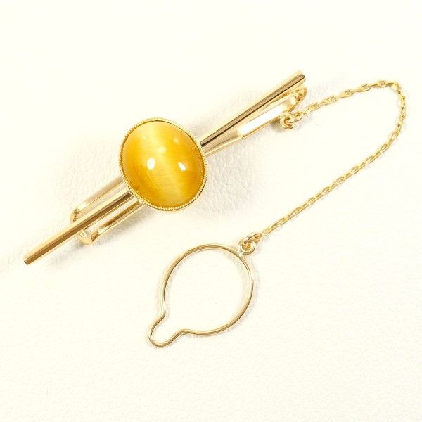 Luxuness 18K Yellow Gold Tiger Eye Tie Pin Jewelry Metal Other, Men's
