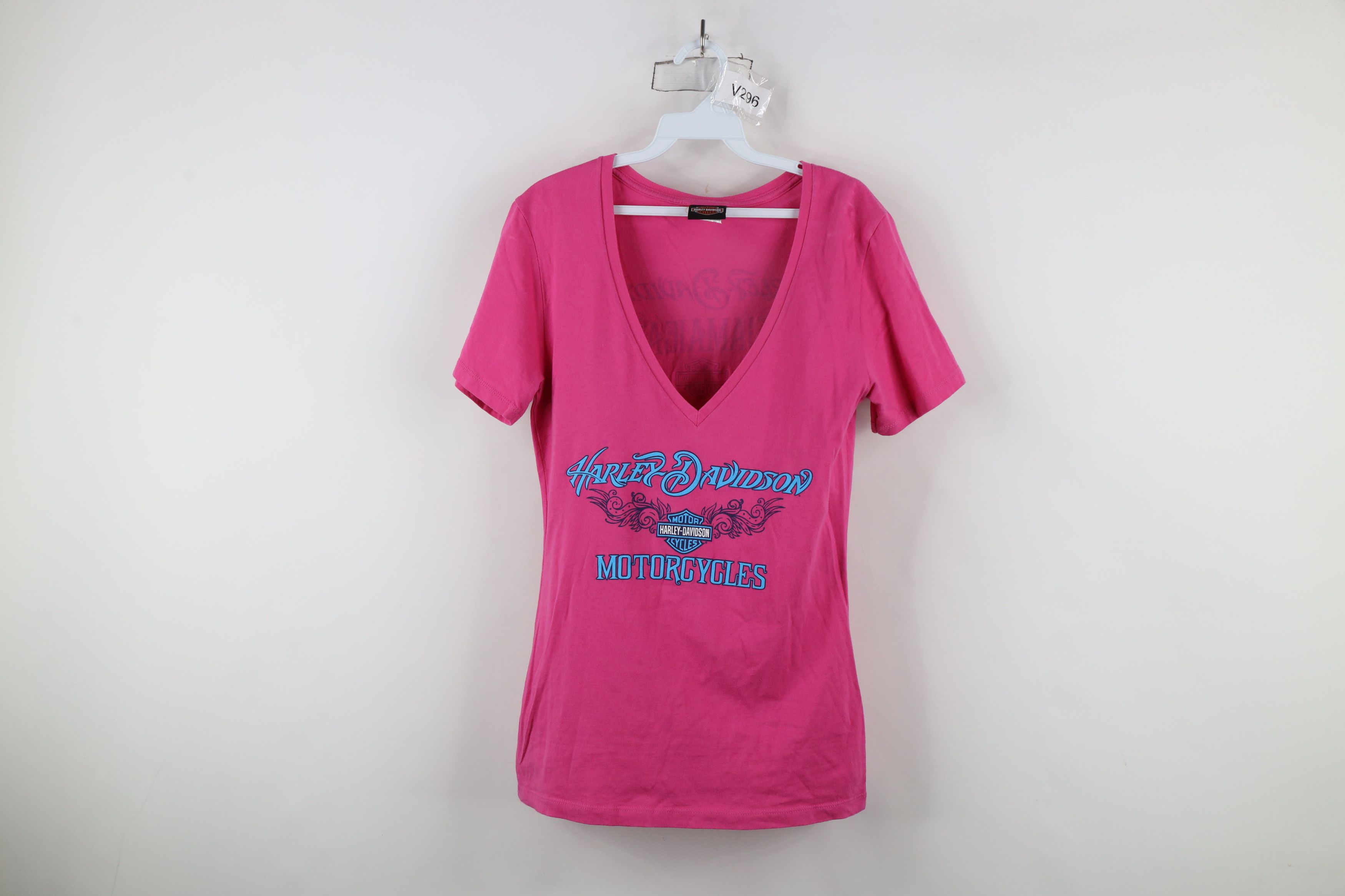 Harley Davidson × Vintage Vintage Harley Davidson Tribal Jamaica V-Neck T-Shirt Pink Size XL / US 12-14 / IT 48-50 - 1 Thumbnail