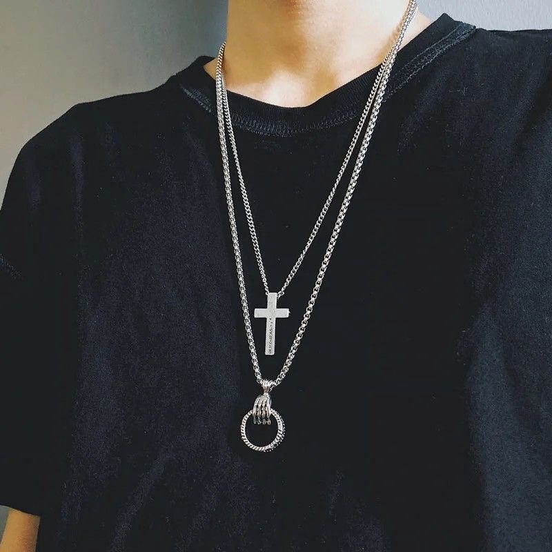 Punk Pearl Beads Chain Spikes Cross