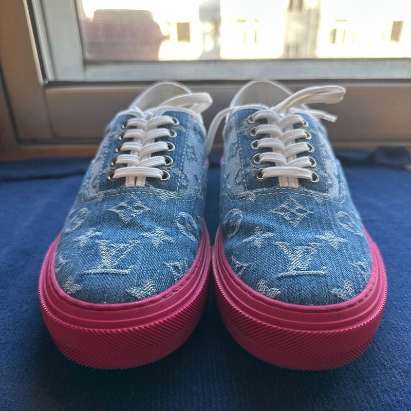 Louis Vuitton Louis Vuitton Denim Lace-Up Low-Top Sneakers -2508 Size US 7.5 / EU 40-41 - 2 Thumbnail