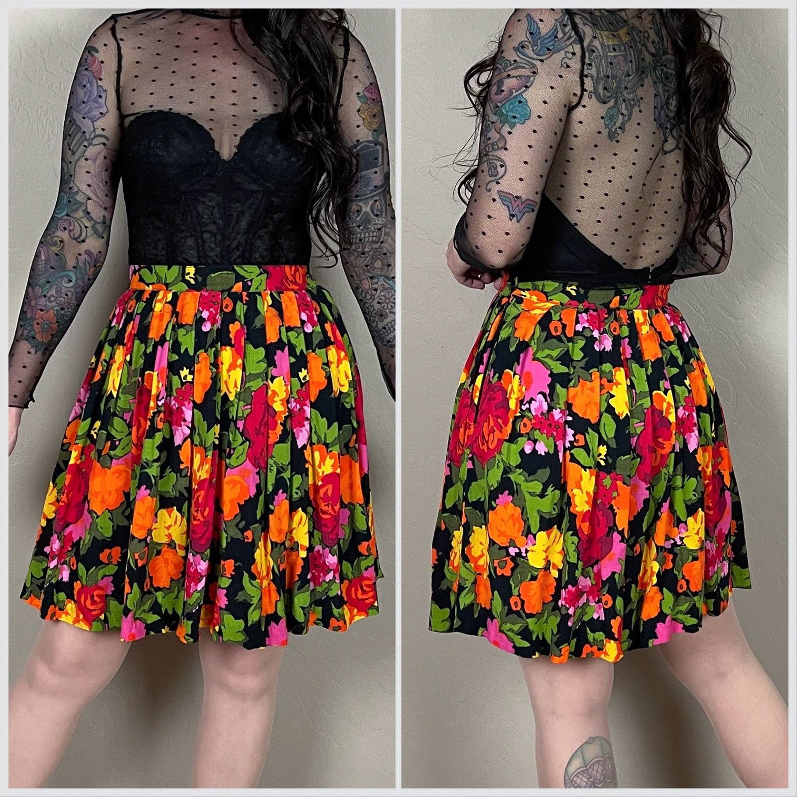 Vintage Vintage 1980s Floral Print Pleated Mini Skirt Size 26" / US 2 / IT 38 - 3 Thumbnail
