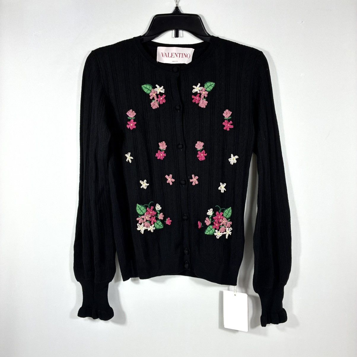 Valentino Valentino Garavani Floral Embroidered Wool Cardigan S Black Size S / US 4 / IT 40 - 4 Thumbnail