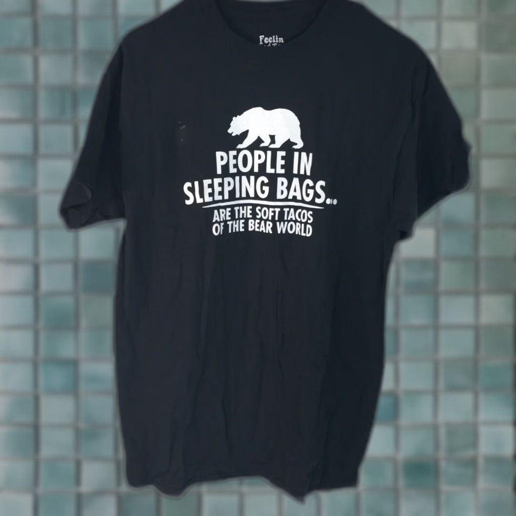Vintage Feelin Good Tees Mens People In Sleeping Bags Graphic Print Black T Shirt Size M Size US M / EU 48-50 / 2 - 1 Thumbnail