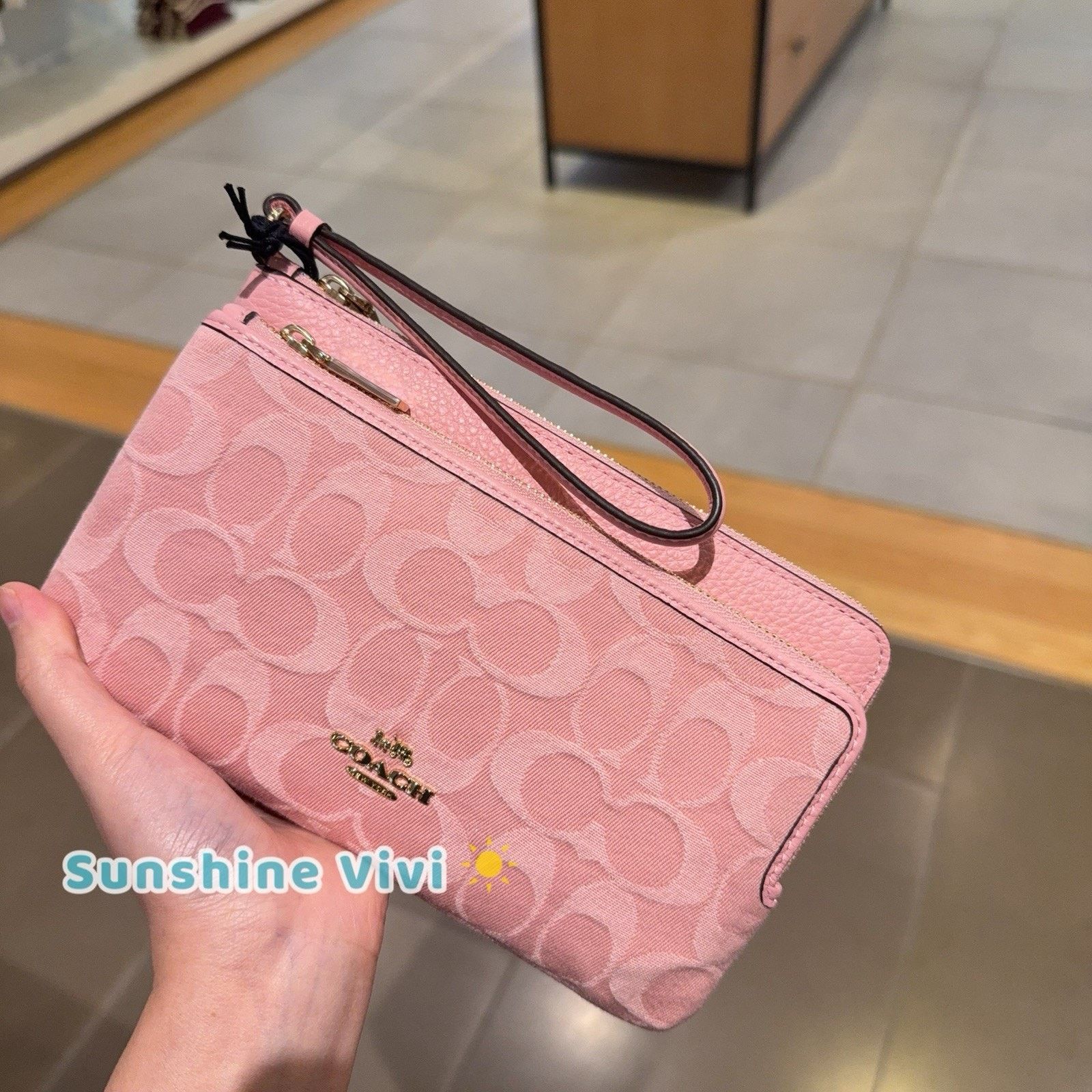Coach NWT Coach CDN22 Double Zip Wallet Signature Denim Light Pink Size ONE SIZE - 5 Thumbnail