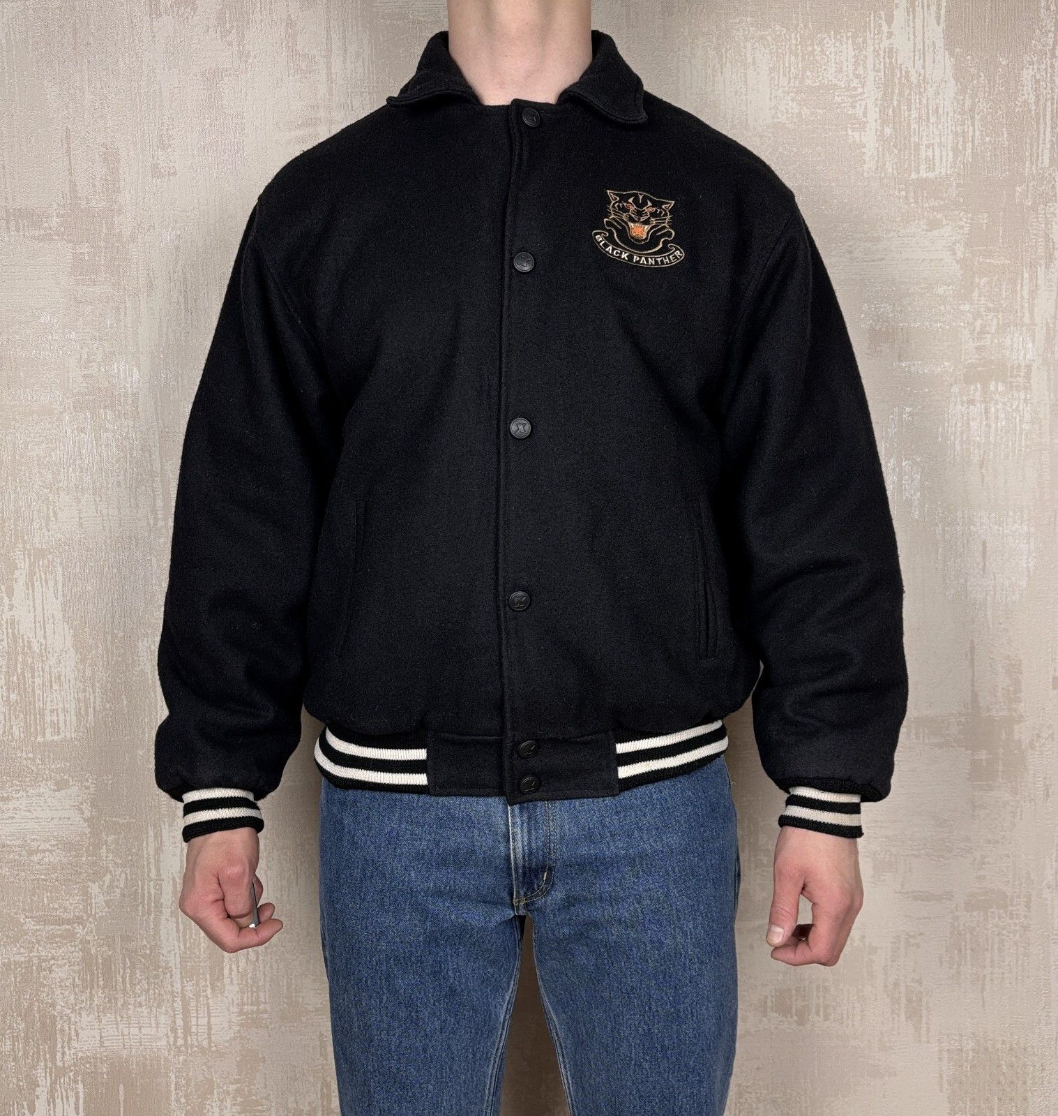 Vintage Vintage Black Panther College Bomber Jacket Wool Blend Size US XL / EU 56 / 4 - 5 Thumbnail