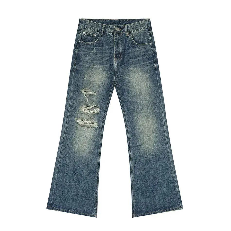 Japanese Brand Retro loose straight leg ripped jeans Size US 32 / EU 48 - 5 Thumbnail