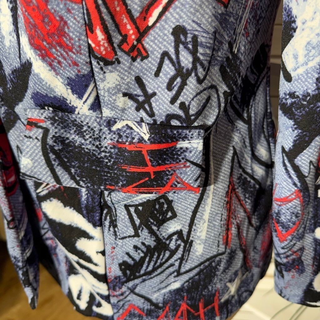 Vintage Y2K blazer avant garde street signs graffiti blue red 1X Size XL / US 12-14 / IT 48-50 - 9 Thumbnail