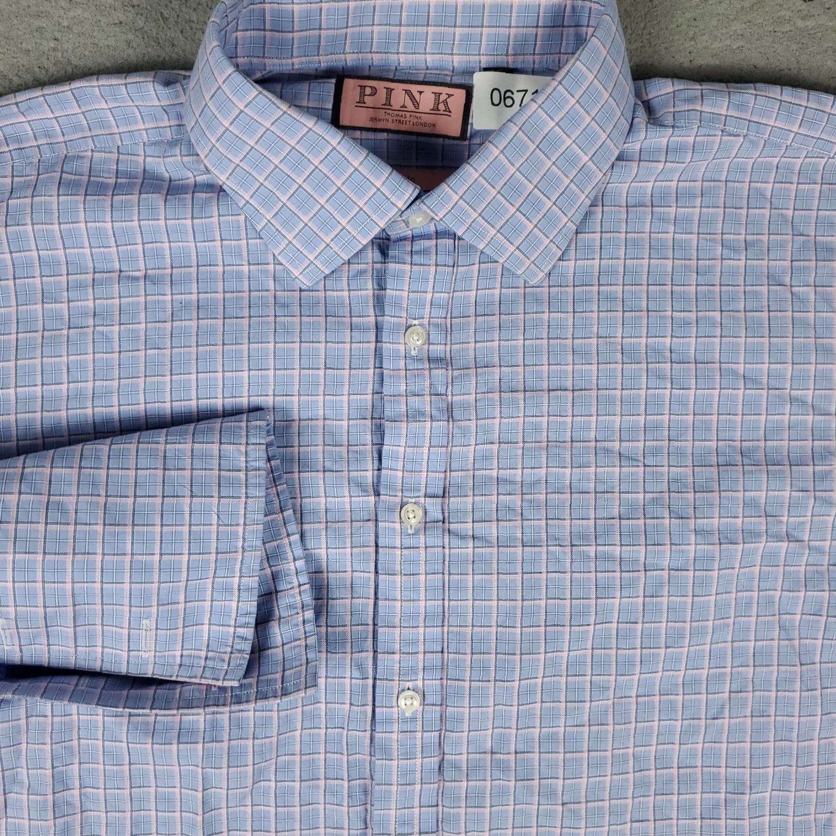 Pinko Thomas Pink Shirt Mens 18 Blue Pink Plaid French Cuff Button Up Long Sleeve Shirt Size US XXL / EU 58 / 5 - 2 Thumbnail