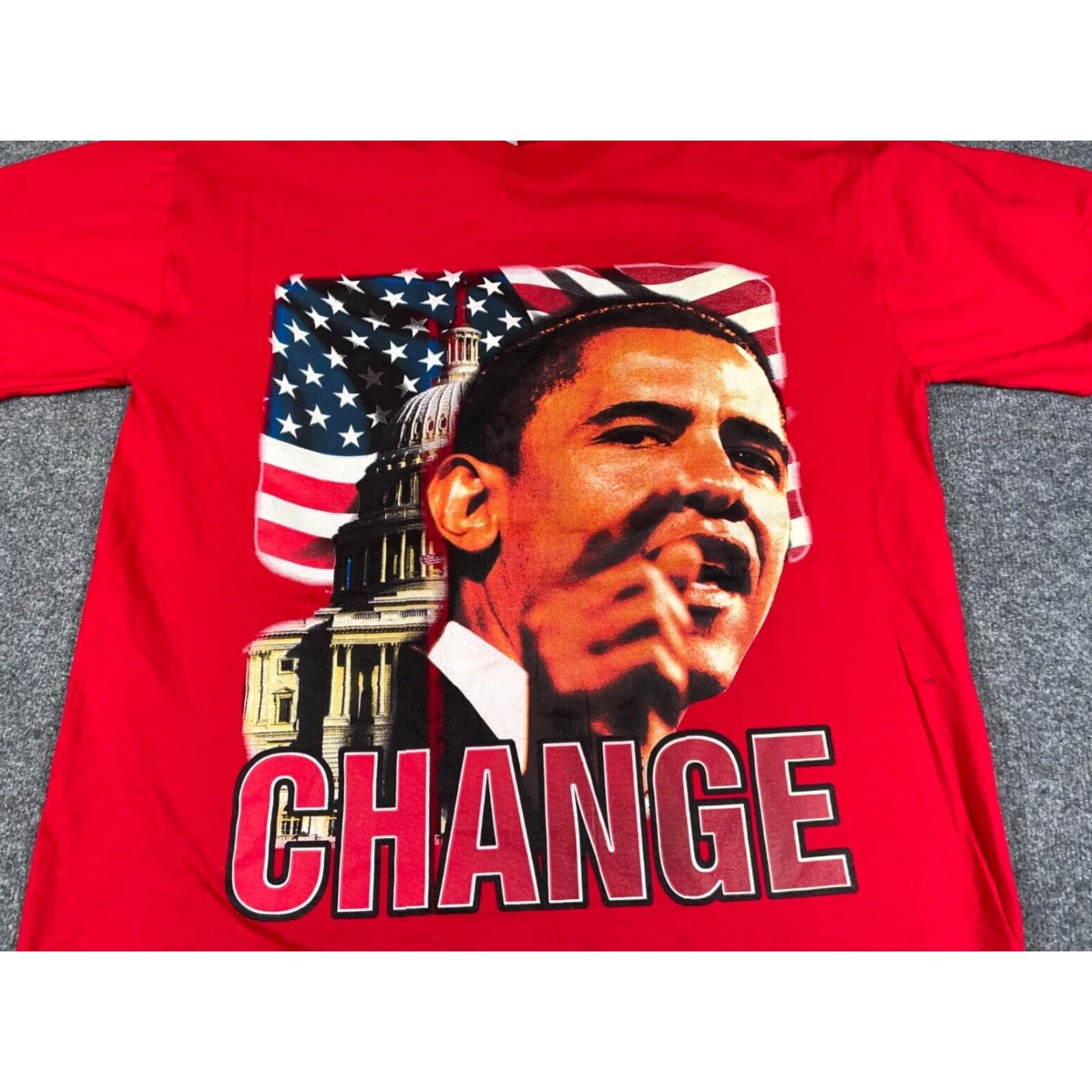 Changes VINTAGE Barack Obama Change T-Shirt Red 2XL NOVA Logo Graphic Print Crew Neck Long Sleeve Men Shirt Hip Hop Retro USA Style Size US XXL / EU 58 / 5 - 7 Thumbnail