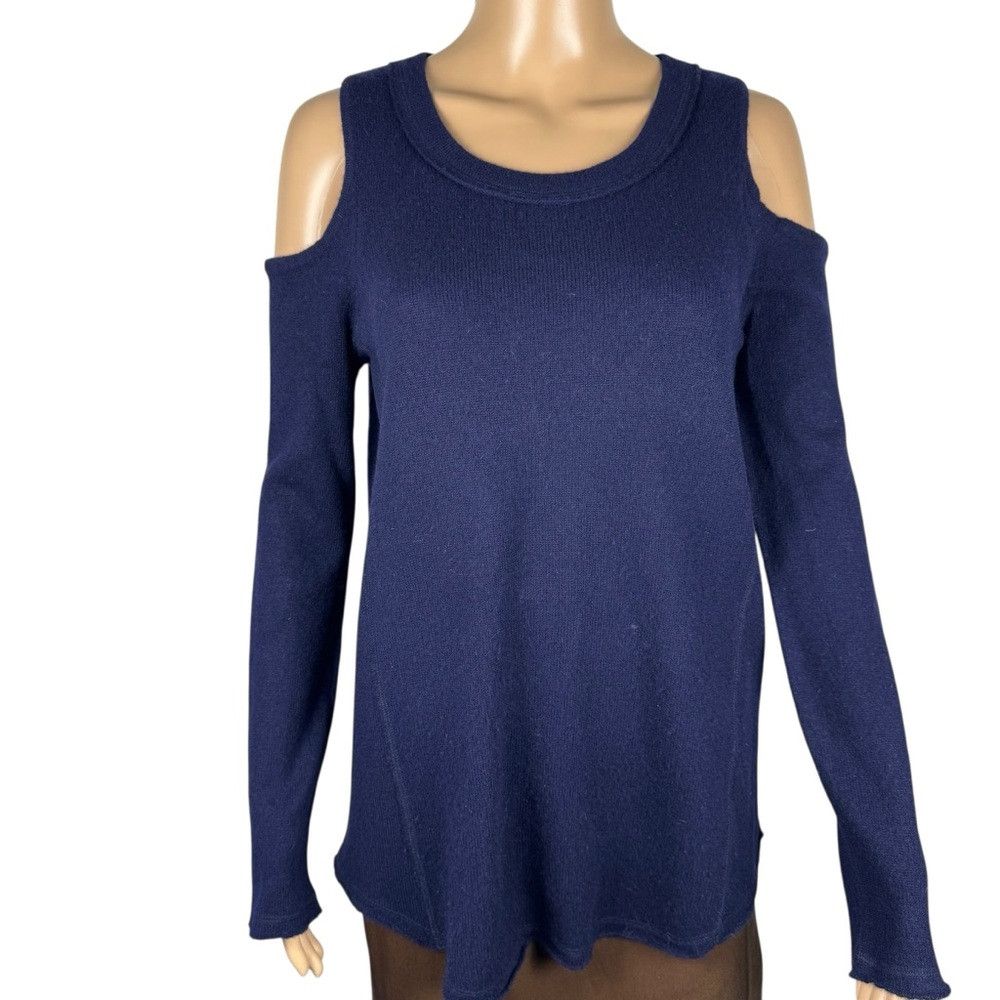 AQUA Aqua Cashmere Cold Shoulder Navy Sweater Size M Size M / US 6-8 / IT 42-44 - 2 Thumbnail