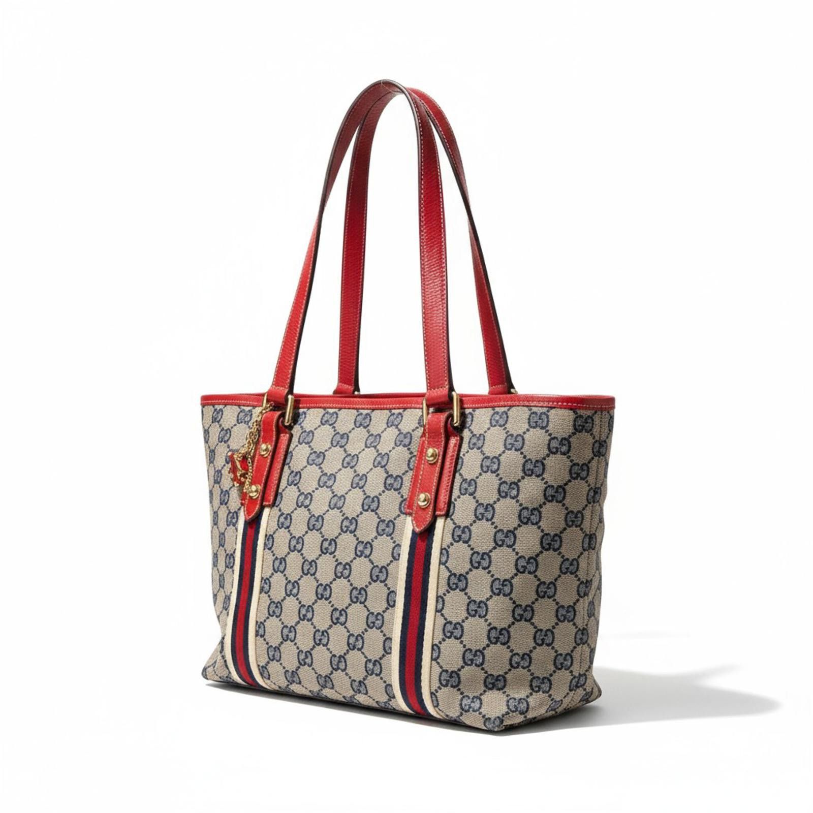 Gucci - Supreme Canvas Tote Bag Red Leather Trim