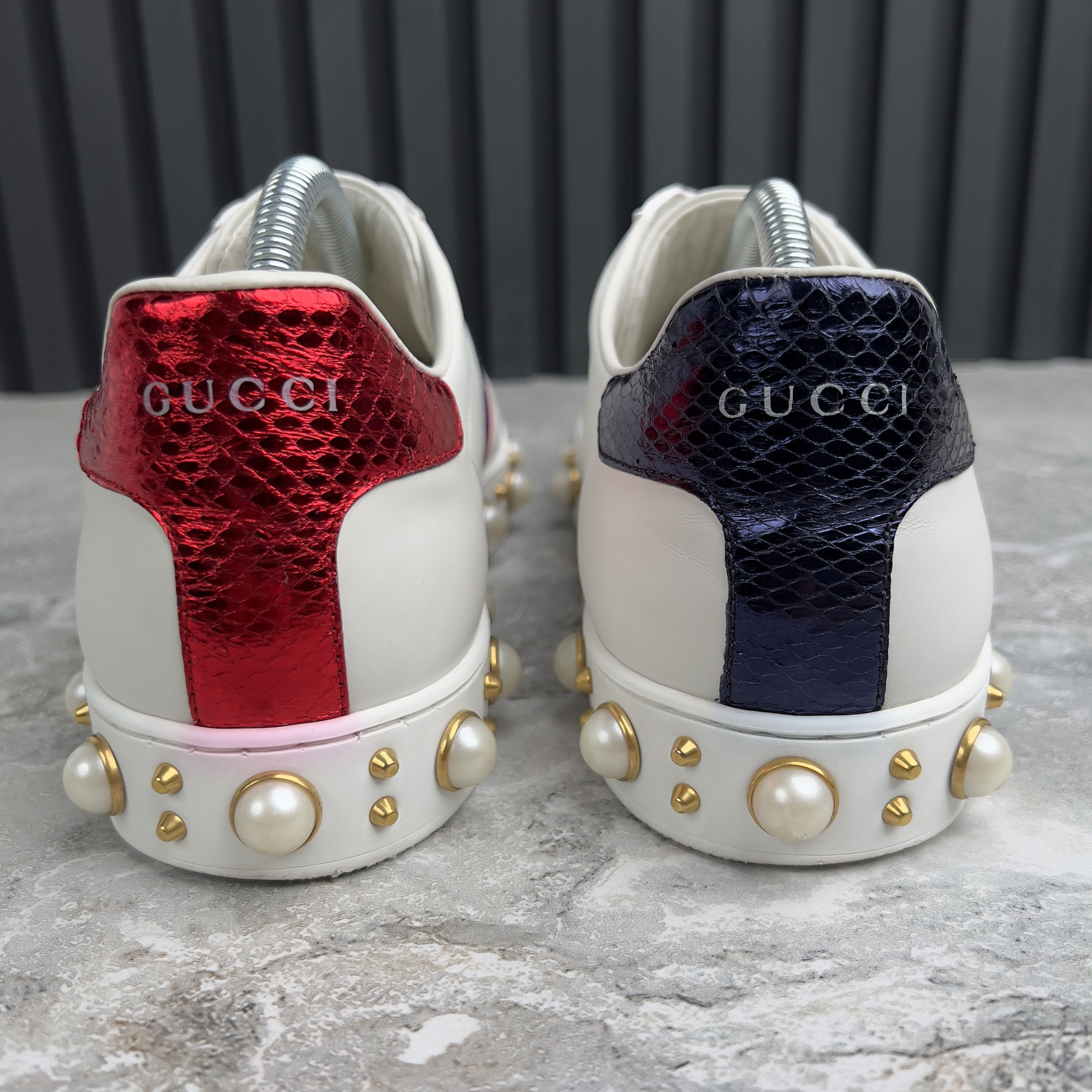 Gucci Gucci Ace Web Studded Sneakers Pearls Leather Size US 10.5 / IT 40.5 - 9 Thumbnail
