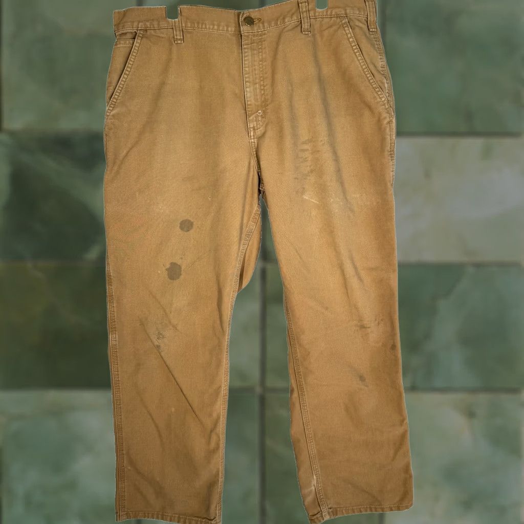 Carhartt Carhartt Pants Mens 38x30 Brown Workwear Dungaree Fit Distressed Canvas Cargo Pocket Logo Men Regular Straight Zip 383-33 Size US 38 / EU 54 - 1 Thumbnail