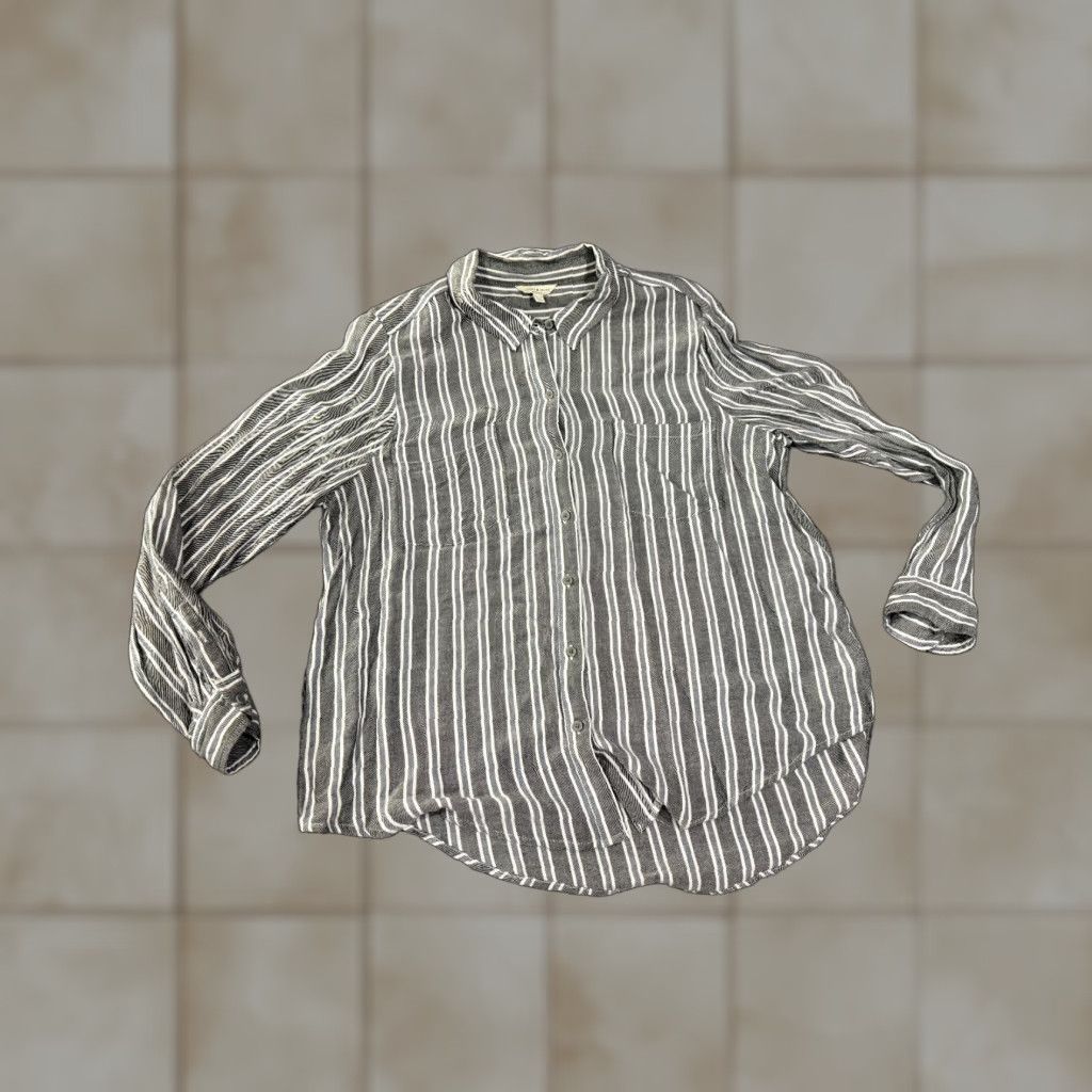 Lucky Brand Lucky Brand Shirt Womens XL Gray White Striped Long Sleeve Button Up Casual Blouse Size XL / US 12-14 / IT 48-50 - 1 Thumbnail