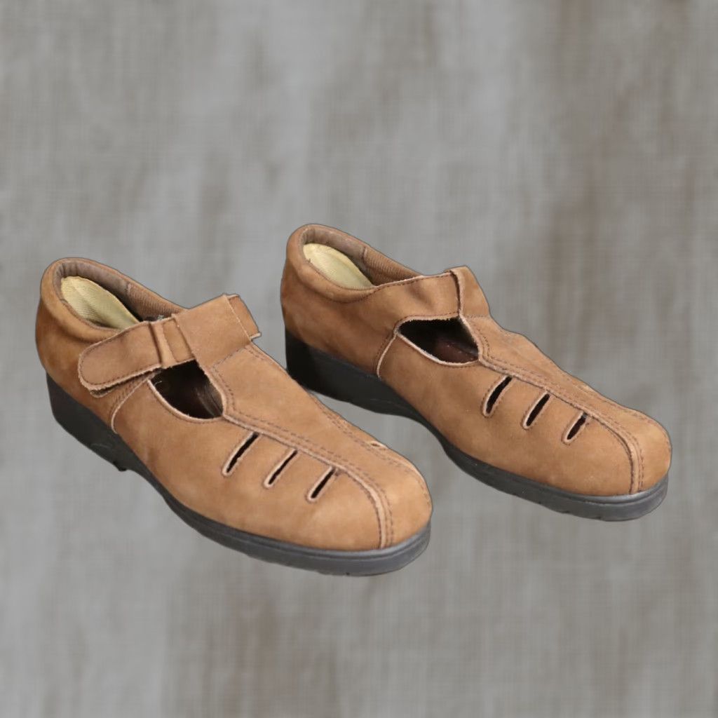 Vintage Dr. Scholl's Sandals Women Size 7 Brown Leather Strap Slingback Walking Comfort Straps Casual Womens Size US 7 / IT 37 - 1 Thumbnail