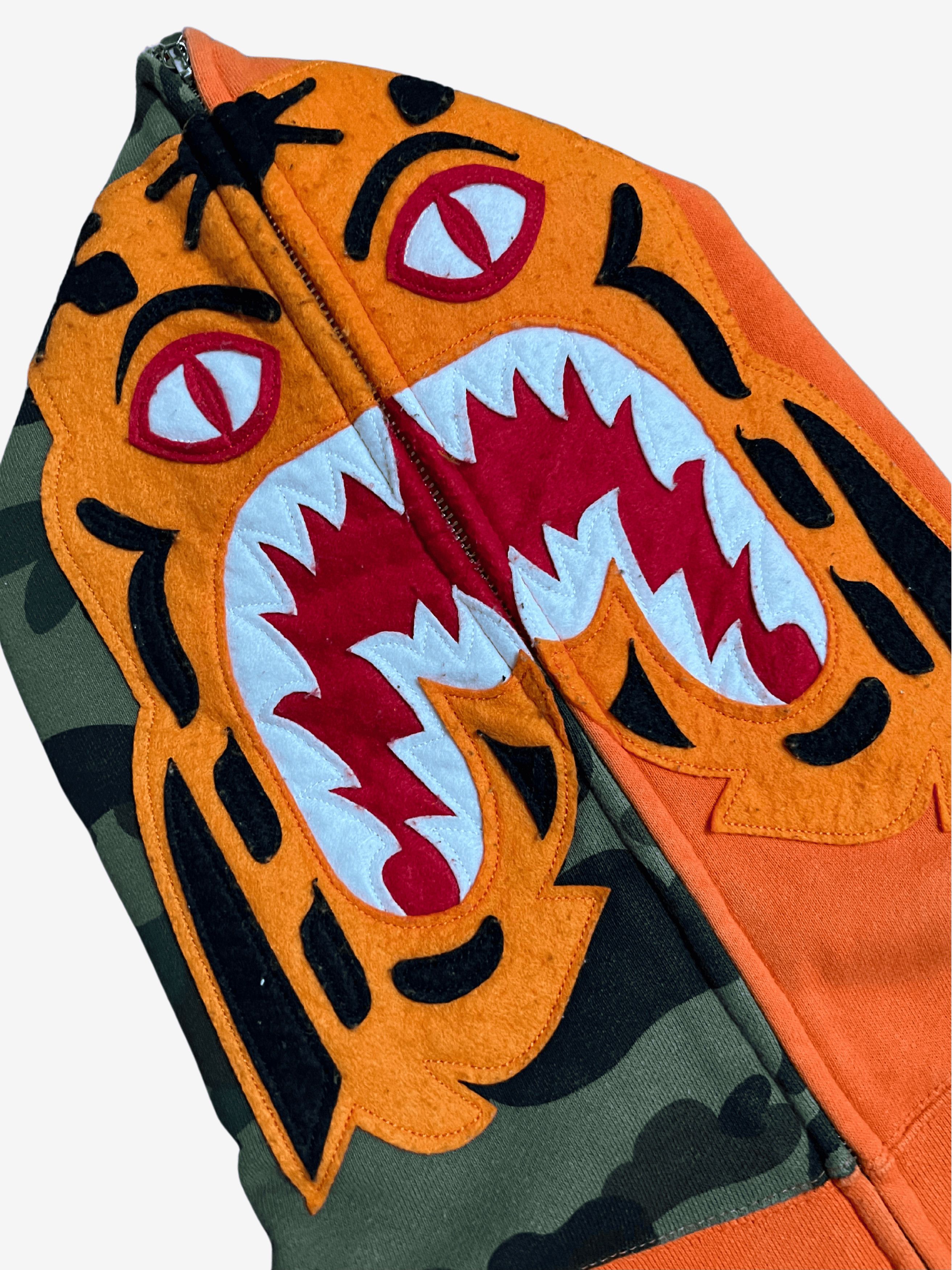 Bape A Bathing Ape Orange Tiger Shark Full Zip Up Hoodie Size US XL / EU 56 / 4 - 3 Thumbnail