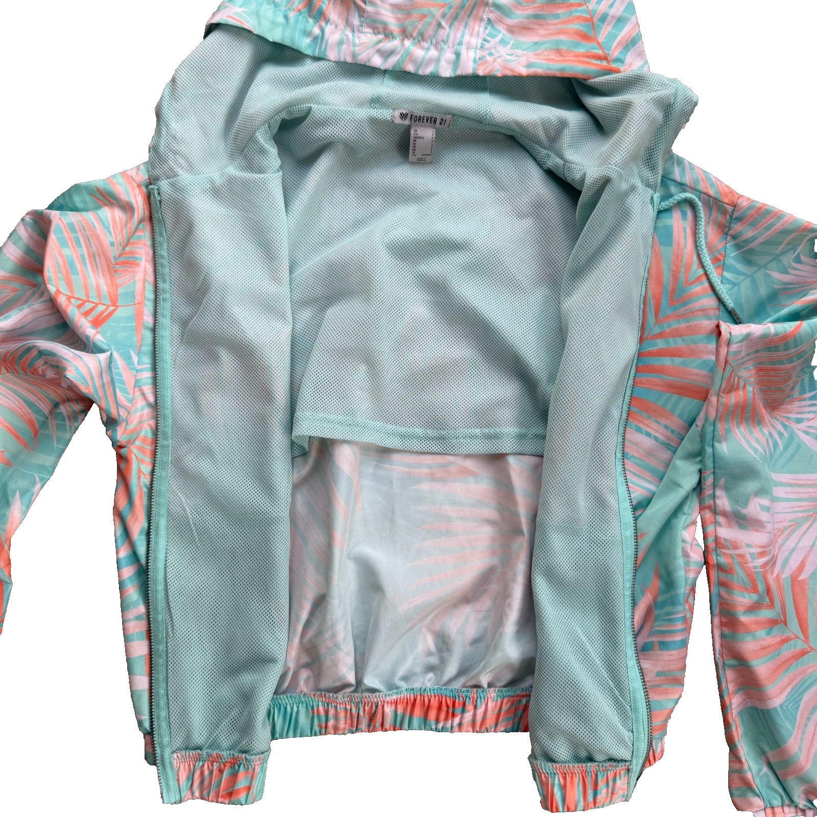Forever 21 Forever 21 Tropical Palm Windbreaker Jacket S Crop Hooded Size S / US 4 / IT 40 - 2 Thumbnail