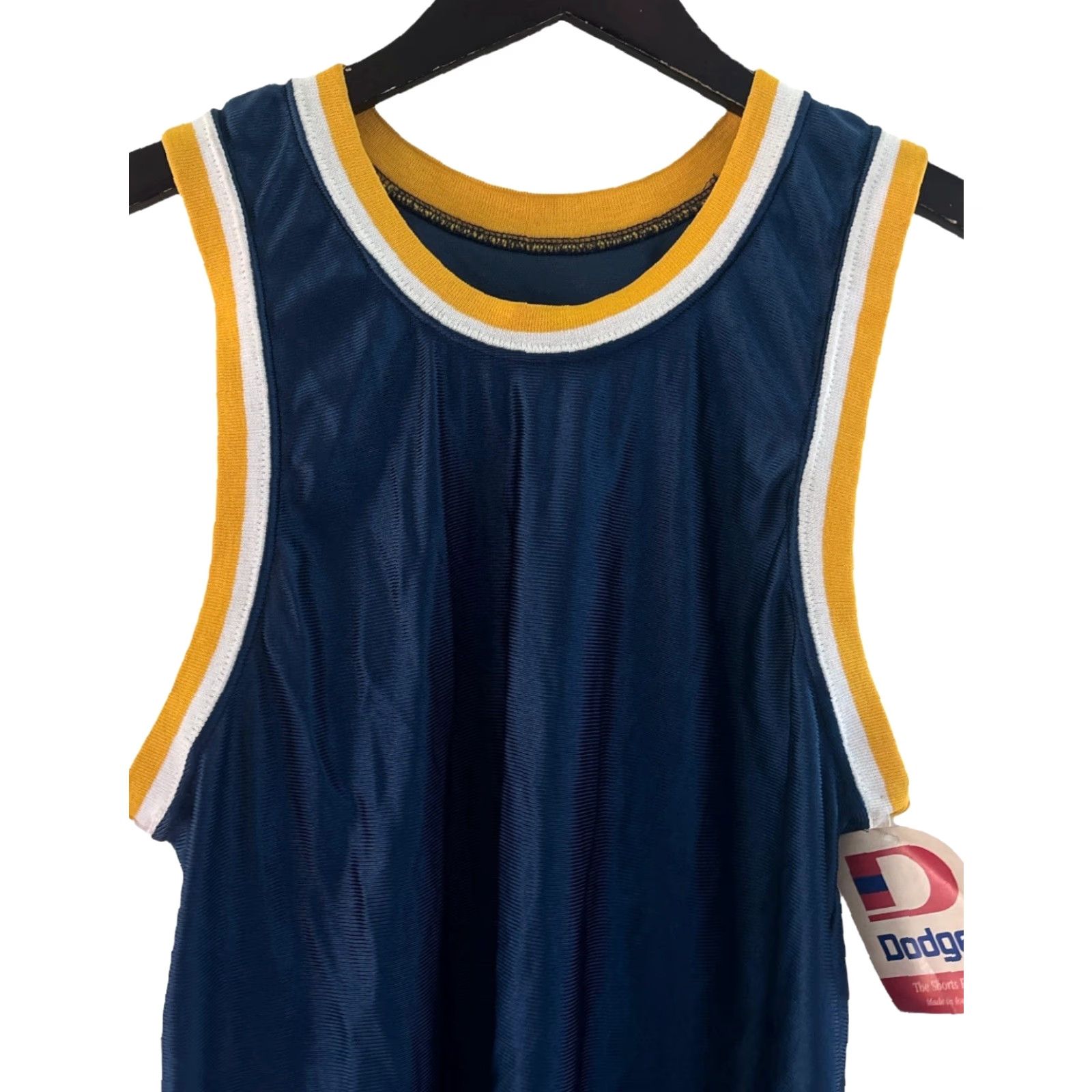 Vintage VINTAGE dodger dazzle basketball jersey Mens S Navy blue white yellow piping 90s USA dodger dazzle jersey 30" long 19" across NWT NOS Size US S / EU 44-46 / 1 - 4 Thumbnail