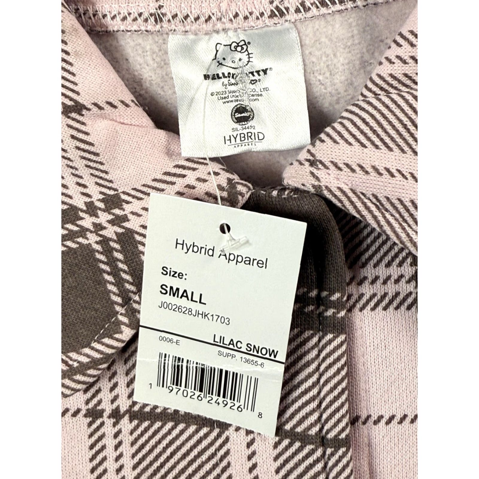 Hello Kitty Shirt Womens Small Pink Plaid Button-Up Sanrio Graphic Flannel Long Sleeve