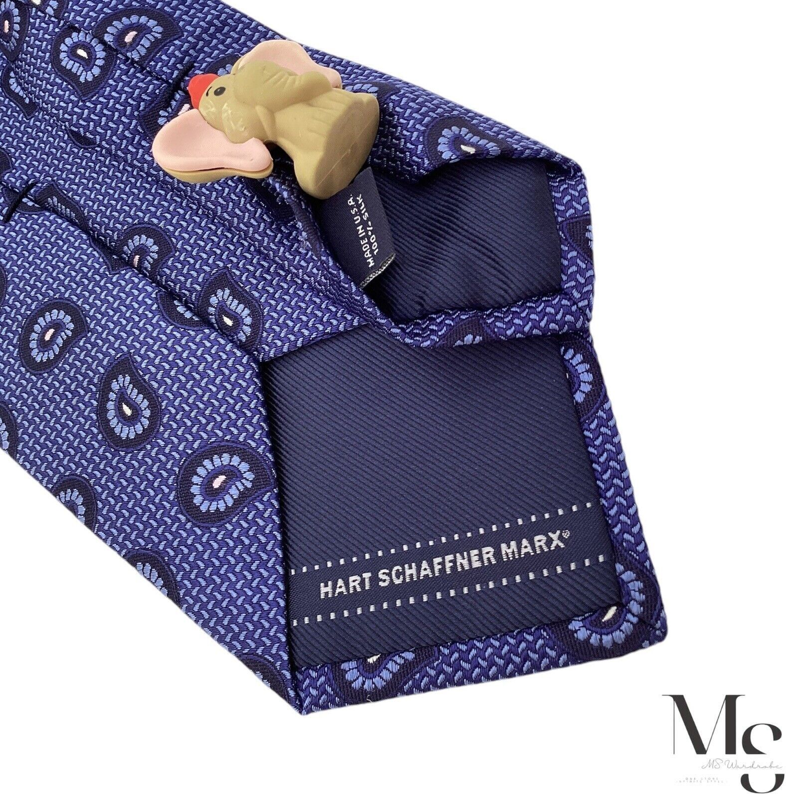Hart Schaffner Marx HART SCHAFFNER MARX Blue Paisley Silk Tie Made In USA W:3.25 Size ONE SIZE - 5 Thumbnail