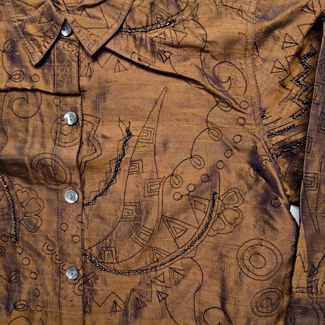 Vintage Vintage Bleu Bayou Silk Shirt S Brown Beaded Blouse 90s Size S / US 4 / IT 40 - 5 Thumbnail