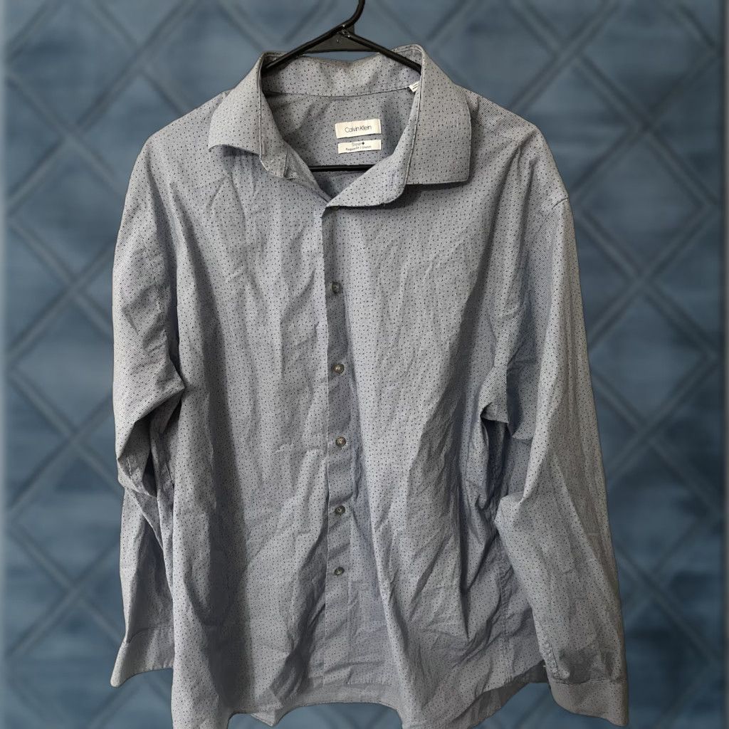 Calvin Klein Calvin Klein Collection Shirt Button-Down Long Sleeve Slim Stretch 17.5 Blue Adult Mens Size US XL / EU 56 / 4 - 1 Thumbnail
