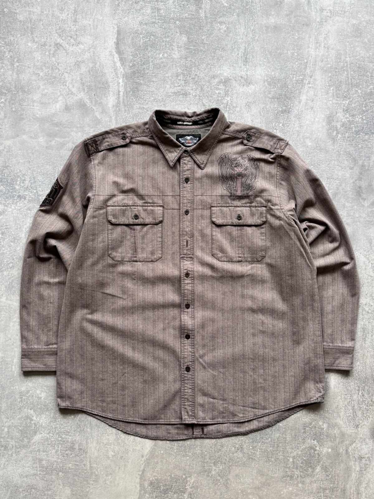 Harley Davidson HARLEY DAVIDSON EMBROIDERED STRIPED BUTTON LONG SLEEVE SHIRT Size US XXL / EU 58 / 5 - 3 Thumbnail