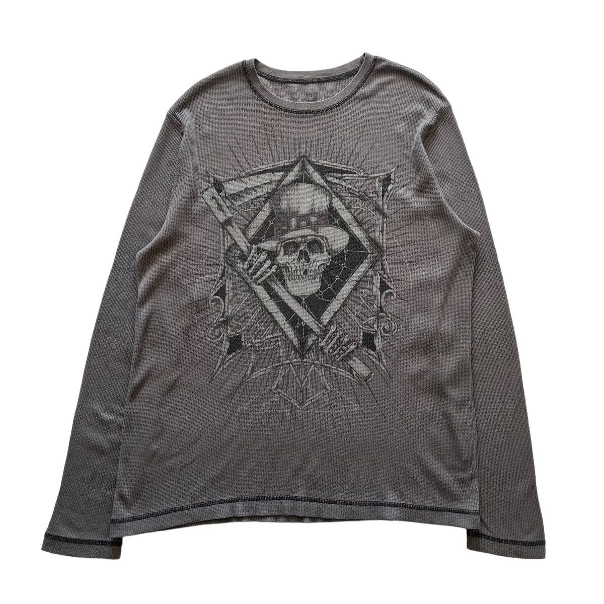 Vintage No Boundaries Skull Cyber Y2K Thermal Style Long Sleeve